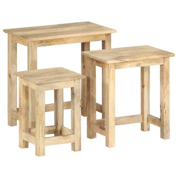 vidaXL 3-delige Tafeltjesset massief mangohout, Huis en Inrichting, Tafels | Bijzettafels, Verzenden, Nieuw, 45 tot 60 cm