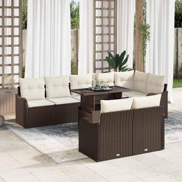 vidaXL Loungebankset 9 st Bruin Poly riet, Verzenden, Nieuw, Meer dan 8 zitplaatsen, Loungeset