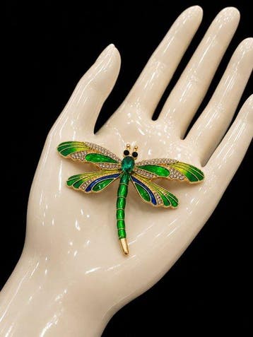 grote libellenbroches Swarovski-kristallen – gouden metaal,