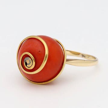 Ring - 14 karaat Geel goud - Bloedkoraal, Nieuw