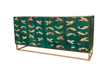Dressoir GOLDEN LAGOON 180 cm 3D mangohout turquoise metaal, Ophalen of Verzenden, Nieuw