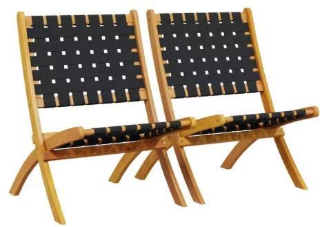 Set van 2 Opvouwbare Tuinstoelen – Acaciahouten Olefine Stof, Tuin en Terras, Tuinstoelen, Nieuw, Verzenden