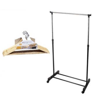 Mobiel kledingrek 162 cm inclusief 8 houten kledinghangers.., Verzenden, Nieuw
