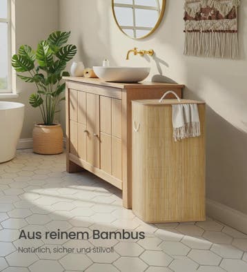 Songmics Bamboe Wasmand met Deksel - 60L, Opvouwbaar, Natuur, Verzenden, Nieuw