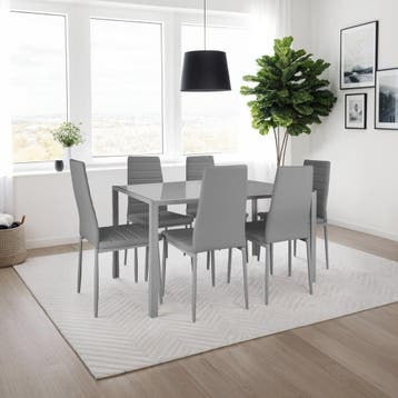 Eetkamerstoelen, kunstleer - grijs, Set van 6, Huis en Inrichting, Stoelen, Verzenden, Nieuw