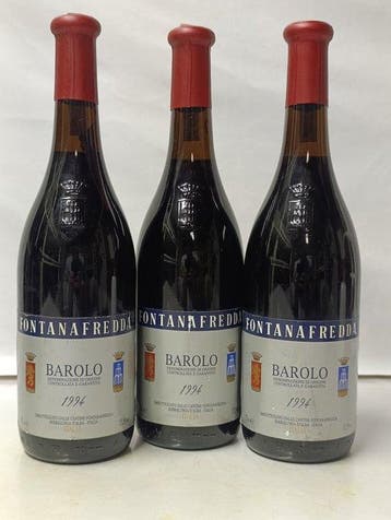 1994 Fontanafredda - Barolo - 3 Flessen (0.75 liter), Nieuw