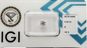 1 pcs Diamant (Natuurlijk) - 0.50 ct - Rond - E - VS2 -, Nieuw
