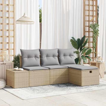 vidaXL Tuin Sofa Set 4 st poly rattan, Verzenden, Nieuw, Rotan, 4 zitplaatsen