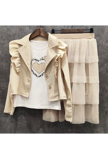 Beige Kledingset met T-shirt, Vest en Tule Rok 3-delig NIEUW, Ophalen of Verzenden, Nieuw, Meisje