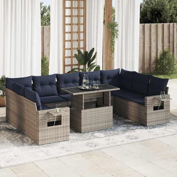 vidaXL 10-delige Loungeset met kussens poly rattan acacia, Verzenden, Nieuw, Loungeset