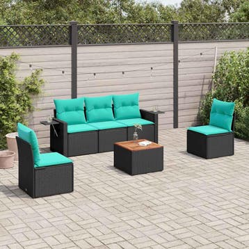 vidaXL 6-delige tuinbankset met kussens van zwart polyrotan, Tuin en Terras, Verzenden, Nieuw