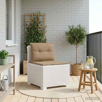vidaXL Eénpersoons Tuinbank met Kussens Rattan Look PP Wit, Tuin en Terras, Verzenden, Nieuw
