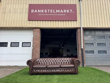 Bankstel CHESTERFIELD design 3 zit bank bruin leer, Design, Driepersoons, Zo goed als nieuw, Rechte bank