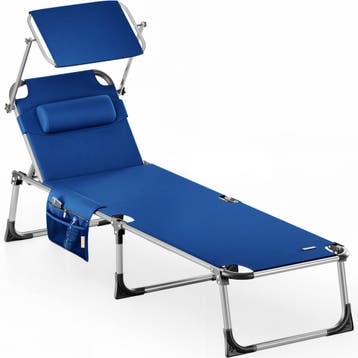 Ligbed Malta Blauw 210x61x35cm Aluminium met Zonnescherm, Verzenden, Nieuw