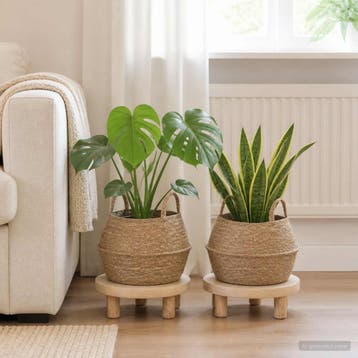 vidaXL Plantenpot met handvatten 2 st Naturel Ø 45 x 36 cm, Verzenden, Nieuw, 30 tot 60 cm