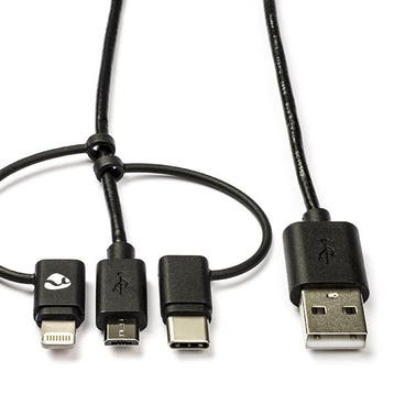 USB A  USB C + Micro USB + Lightning oplaadkabel | 1 meter, Verzenden, Nieuw