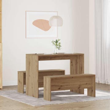 vidaXL 3-delige Eettafel en bankenset bewerkt hout, Huis en Inrichting, Verzenden, Nieuw