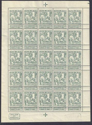 België 1910 - Caritas 1910 in volledige velletjes van 25, Gestempeld