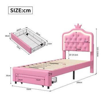 Kinderbed 90x200 cm met Lade en LED Kroonhoofdeinde, Kinderen en Baby's, Kinderkamer | Bedden, Verzenden, Nieuw