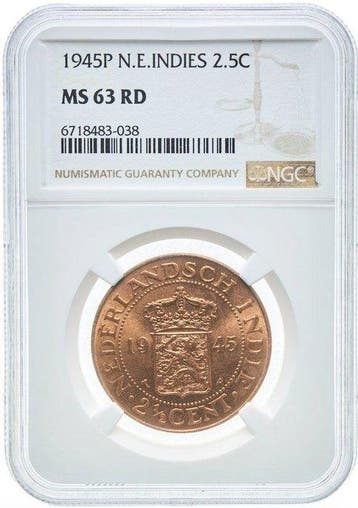 Nederlands-Indië. Wilhelmina. 2 1/2 Cent 1945 - NGC MS63