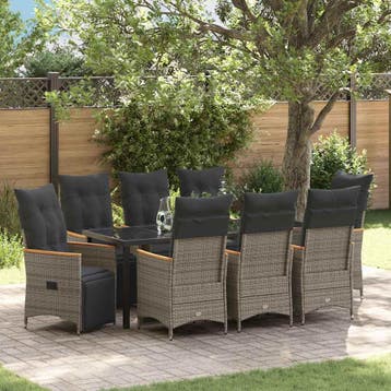 vidaXL Tuin eettafelset 9 st Grijs poly rattan, Verzenden, Nieuw, Rotan, Meer dan 8 zitplaatsen