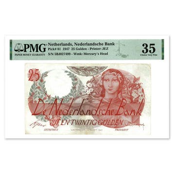 25 Gulden Flora 1947 PMG 35, Verzenden