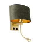 Wandlamp messing met ovale velours kap groen 25cm - Brescia, Huis en Inrichting, Lampen | Tafellampen, Verzenden, Nieuw, Modern