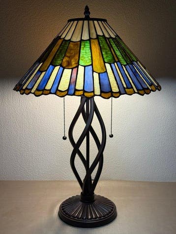 XXL Tiffany stijl tafellamp LUMINOUS MOSAIC lamp met 2, Antiek en Kunst, Kunst | Designobjecten
