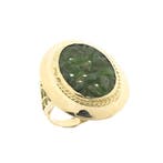 Gouden ring met Nefriet-jade, Sieraden, Tassen en Uiterlijk, Ringen, Gebruikt, Overige kleuren, Ophalen of Verzenden, 17 tot 18