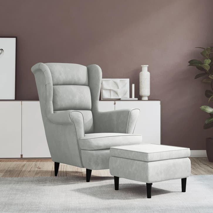vidaXL Fauteuil met voetenbank fluweel lichtgrijs, Huis en Inrichting, Fauteuils, Nieuw, Verzenden