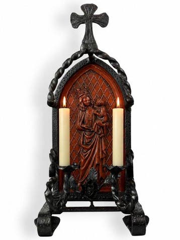 Gotische stijl Altaar - Geglazuurd terracotta, smeedijzer -