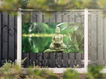 NR 1219: Tuinposter Boeddha groen 90x180cm, Nieuw