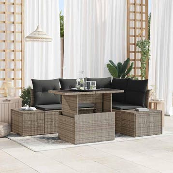 vidaXL Tuin Sofa Set 5 st Grijs poly rattan, Verzenden, Nieuw, Rotan, 5 zitplaatsen