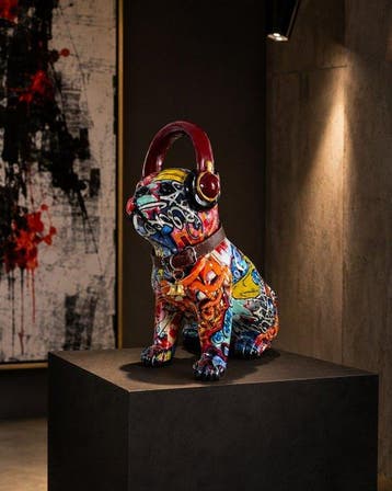 Beeld, Exclusieve Graffiti Bulldog met Koptelefoon –, Antiek en Kunst