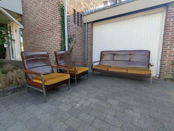 Fauteuil - Teak - Vintage design bankstel – Drie-zitsbank