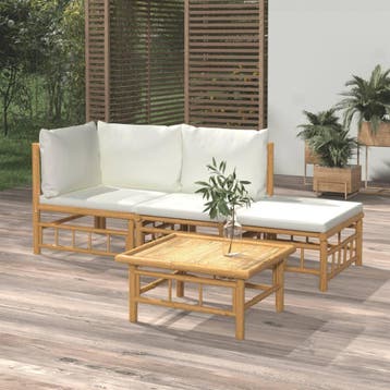 vidaXL 4-delige Loungeset met kussens bamboe crèmewit, Verzenden, Nieuw, Hout, Loungeset