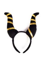 Haarband Hoorns Zwart Goud Strepen Duivel Diadeem Streepjes, Ophalen of Verzenden, Nieuw, Halloween, Accessoires