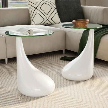 vidaXL Salontafel met rond glazen tafelblad hoogglans wit 2, Huis en Inrichting, Minder dan 50 cm, Verzenden, Rond, Nieuw