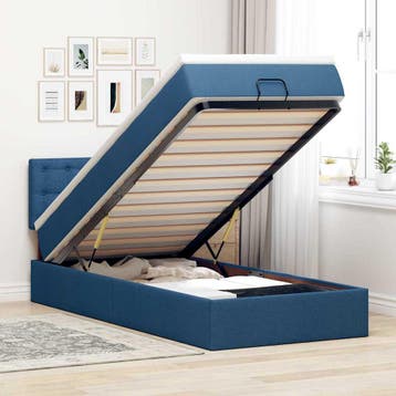 vidaXL Bed poef met matras en LEDs 90x200 cm stof blauw, 90 cm, Eenpersoons, Nieuw, 200 cm