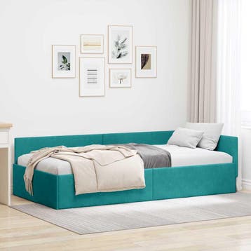 vidaXL Hoekbedframe met hoofdeinde Turquoise 80 cm x 200 cm, Verzenden, Nieuw, Stof