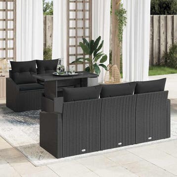 vidaXL Tuin Sofa Set 6 st Zwart poly rattan, Verzenden, Nieuw, 6 zitplaatsen