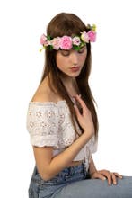 Glitter Bloemenkrans Haar Rozenkrans Roze Lichtroze Bloemen, Kleding | Dames, Carnavalskleding en Feestkleding, Ophalen of Verzenden