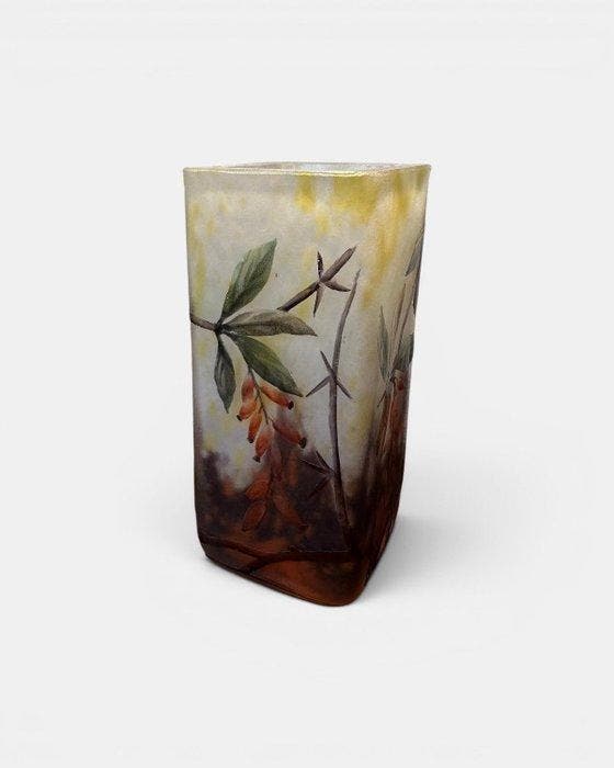 Daum - Vaas - Glas - Daum-vierkante vaas, Antiek en Kunst, Antiek | Glas en Kristal