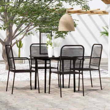 vidaXL 5-delige Tuinset zwart, 4 zitplaatsen, Verzenden, Nieuw, Rvs