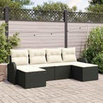 vidaXL Bankstel met kussen met opslag 6 pcs Zwart en Wit, Verzenden, Nieuw, Rotan, 6 zitplaatsen