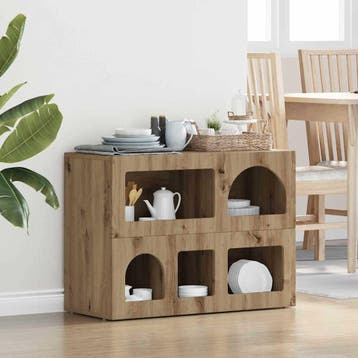 vidaXL Dressoir ELST Artisan Eiken 80,5 x 35 x 59 cm Bewerkt, Verzenden, Nieuw, Overige houtsoorten, Minder dan 50 cm