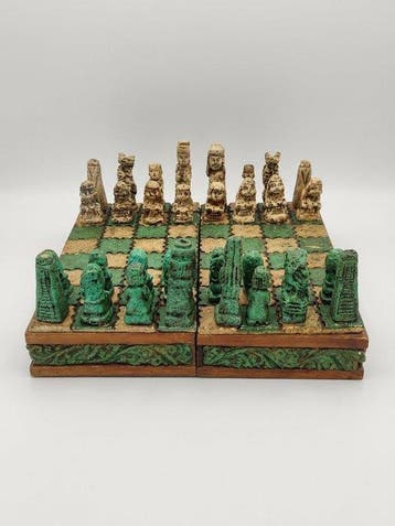 Jeu déchec artisanal - Plateau coffret pliage - Pièces en