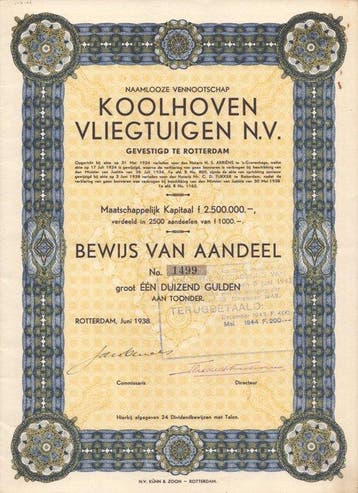 Nederland. KOOLHOVEN Vliegtuigen 1938 (Zonder minimumprijs)
