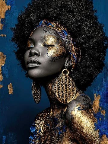 yamila - Kintsugi Afrodita: Resiliencia en Ébano y Azul Real, Antiek en Kunst