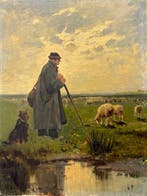 Ch. Herve (XIX) - Hirte mit Schafen